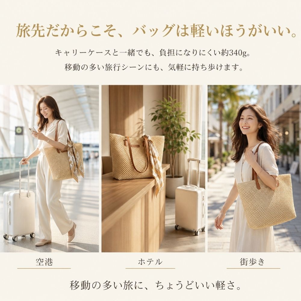ペーパーロープ かごバッグ 超軽量 2WAY 大容量トート