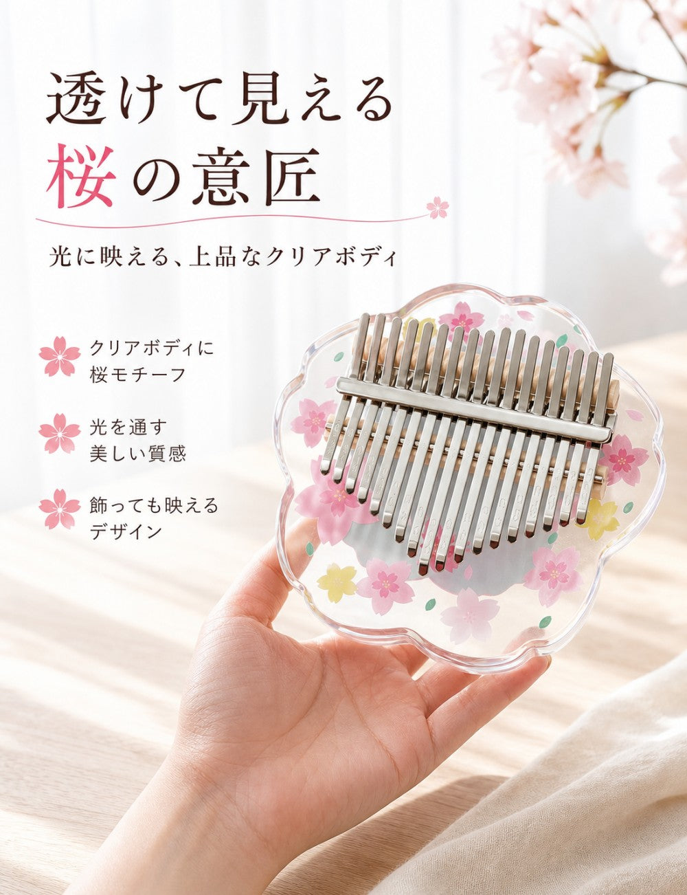 アクリルカリンバ 桜デザイン 初心者セット 17音・21音