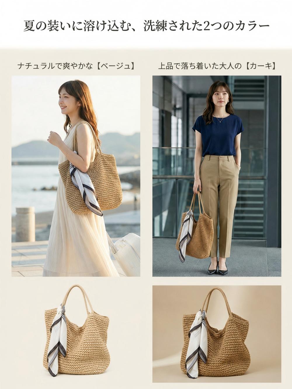 超軽量かごバッグ 2WAY シルク調スカーフ付き トートバッグ