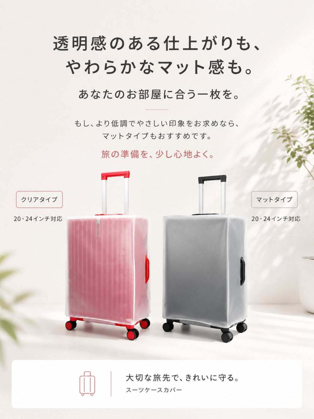 透明クリア スーツケースカバー ハンドル穴付き EVA素材