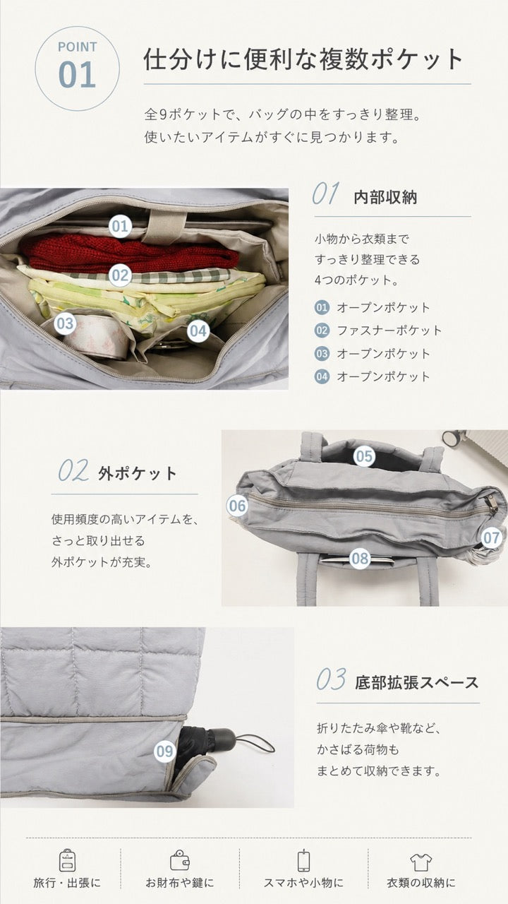 B4U 3way 軽量トートバッグ 撥水 キャリーオン対応 旅行・通勤兼用