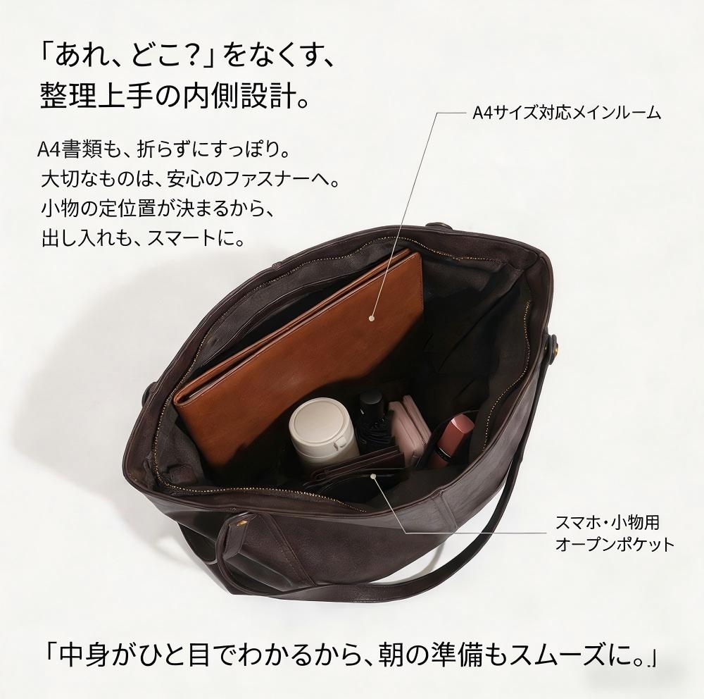レディース 2way レザートートバッグ 通勤 大容量 軽量