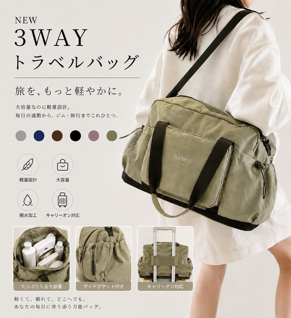 超軽量3WAYトラベルボストンバッグ 乾湿分離・拡張機能付き 商品画像2