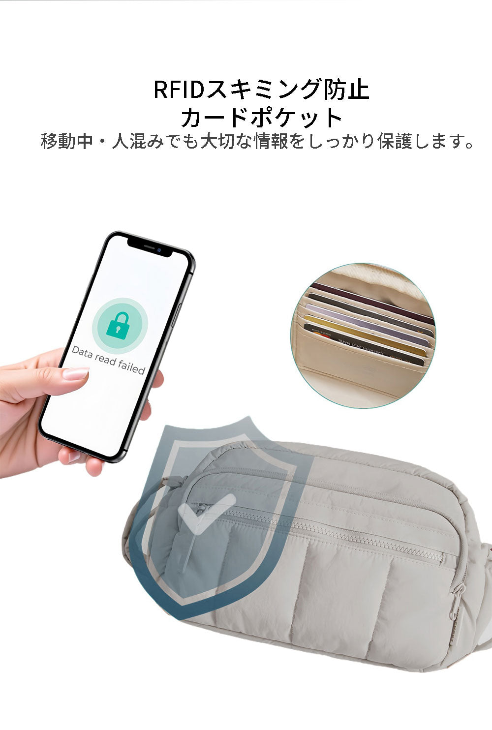 B4U キルティング 軽量ショルダーバッグ RFID防止 多機能