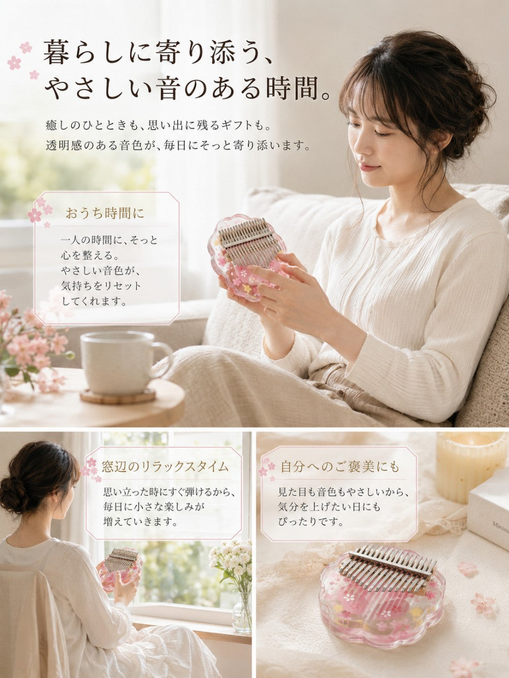 アクリルカリンバ 桜デザイン 初心者セット 17音・21音