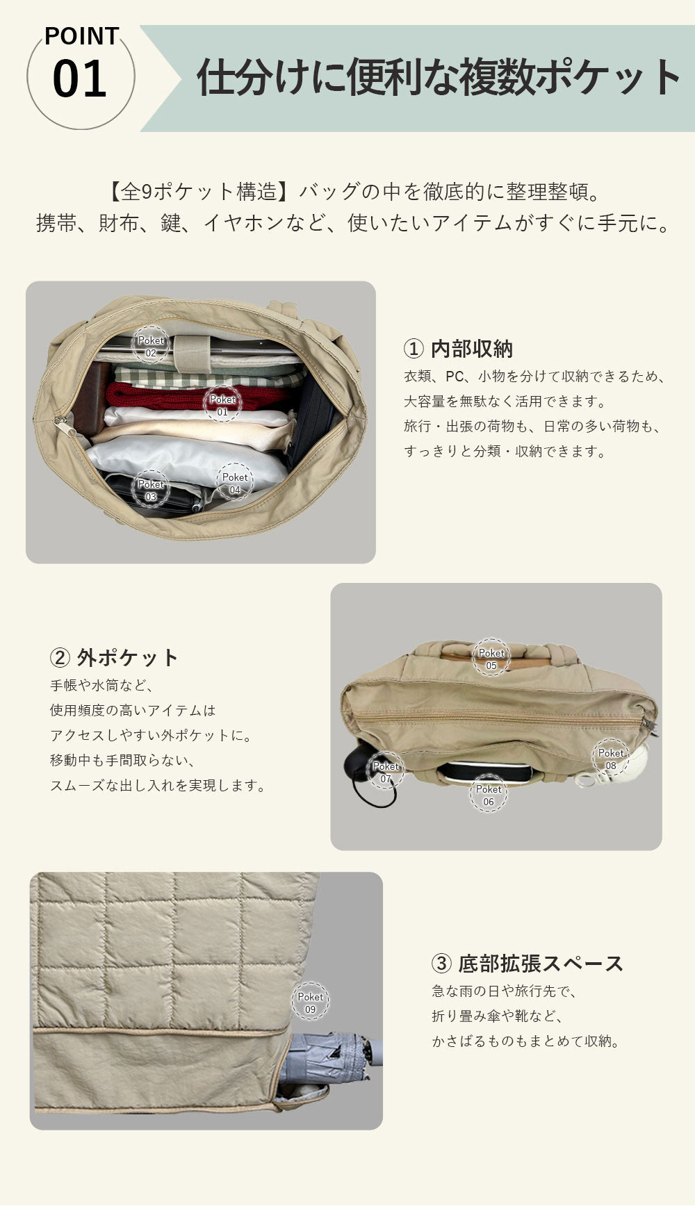 B4U 軽量3WAYトートバッグ キャリーオン対応 撥水 大容量