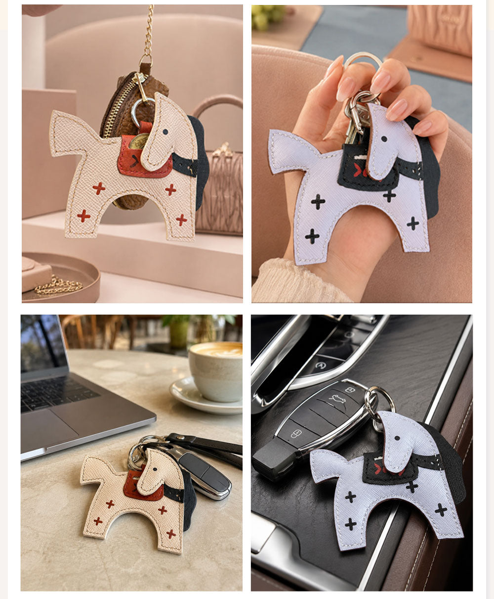 馬モチーフ 本革バッグチャーム 5円玉ポケット付き