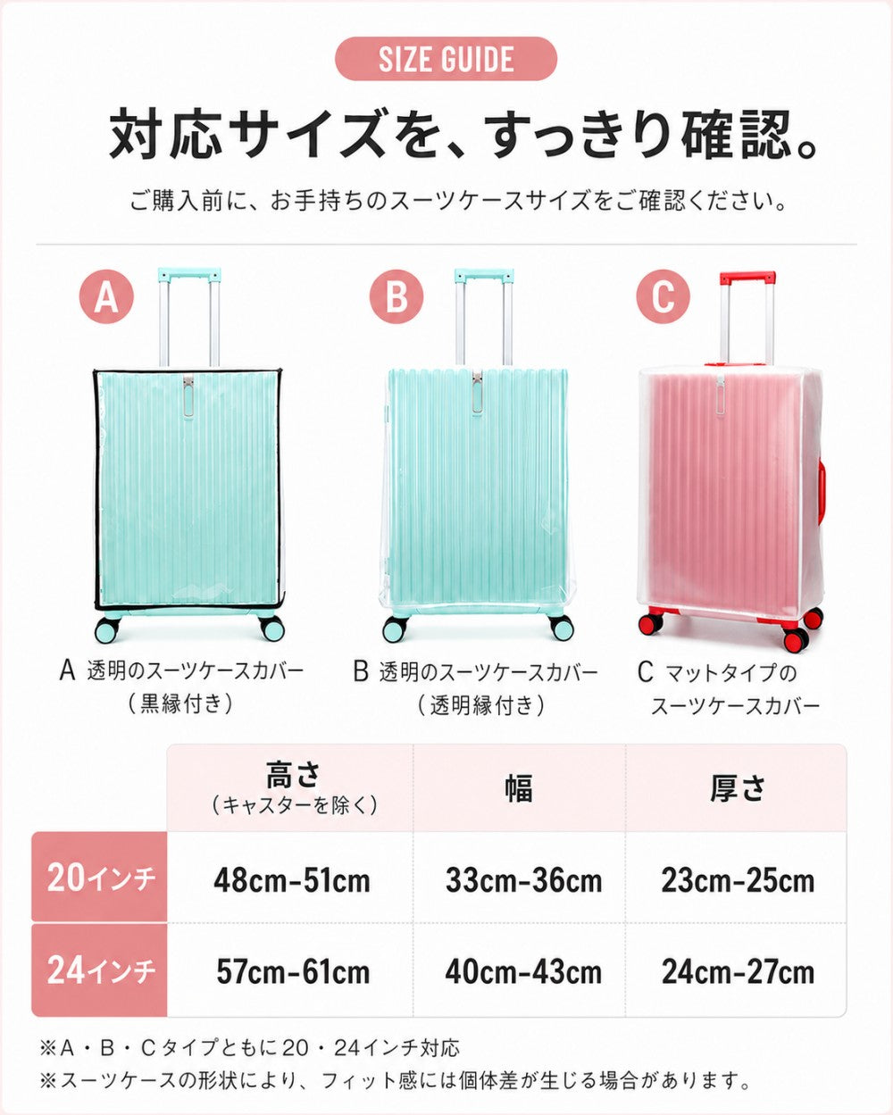 透明クリア スーツケースカバー ハンドル穴付き EVA素材