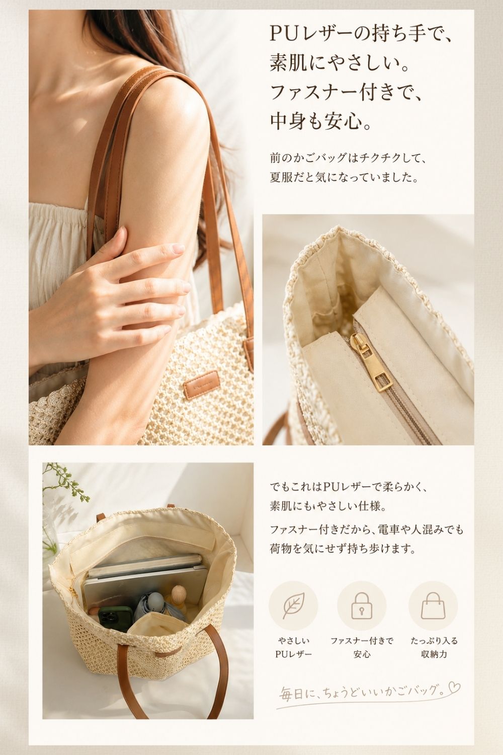 ペーパーロープ かごバッグ 超軽量2WAY トートバッグ