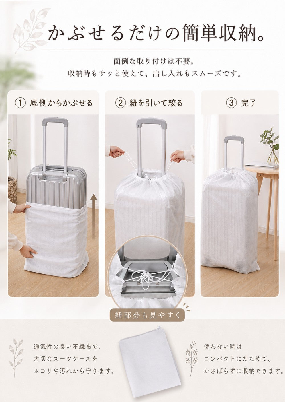 不織布スーツケース収納カバー 3枚セット S・M対応