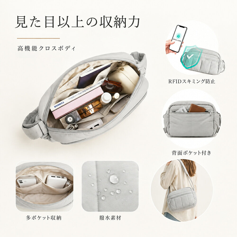 B4U キルティング 軽量ショルダーバッグ RFID防止 多機能 商品画像2